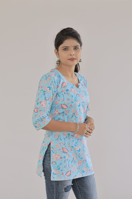 Blue Blossom Cotton Kurti”