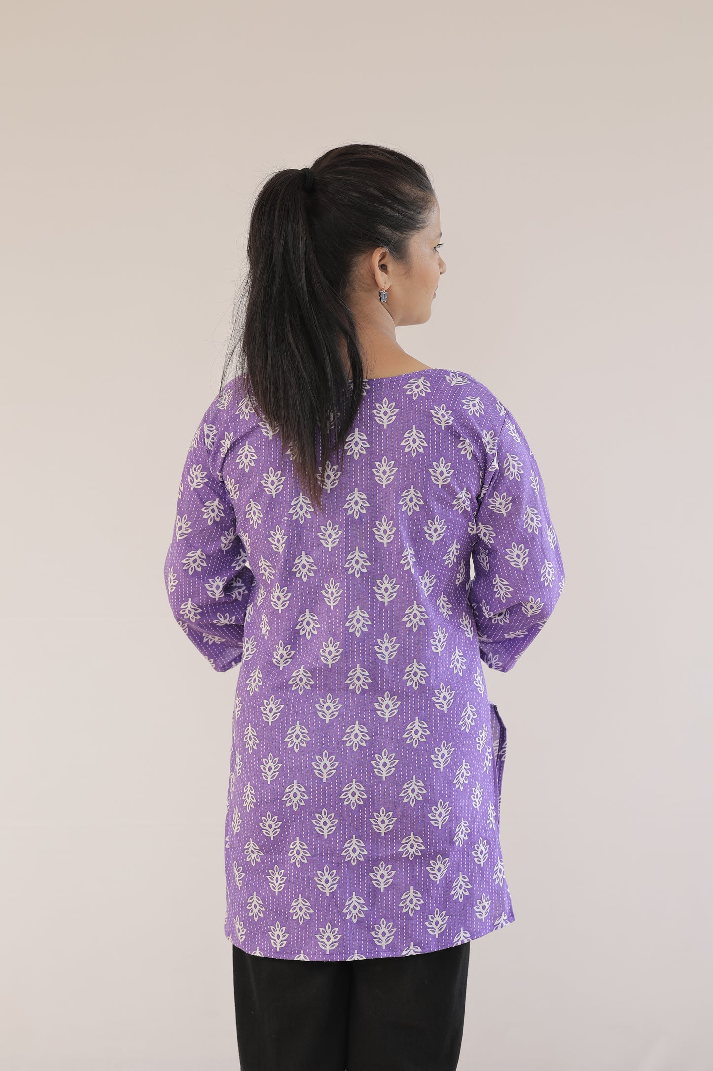 Purple Printed Straight Kurti