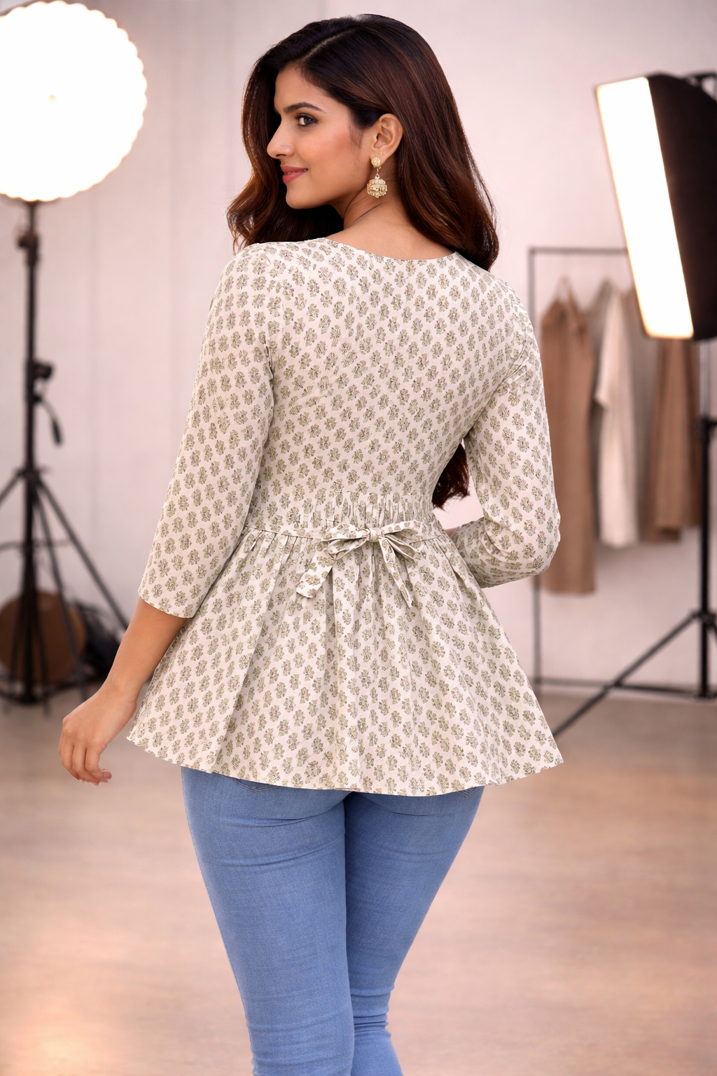 Chic Printed Peplum Kurti Top”
