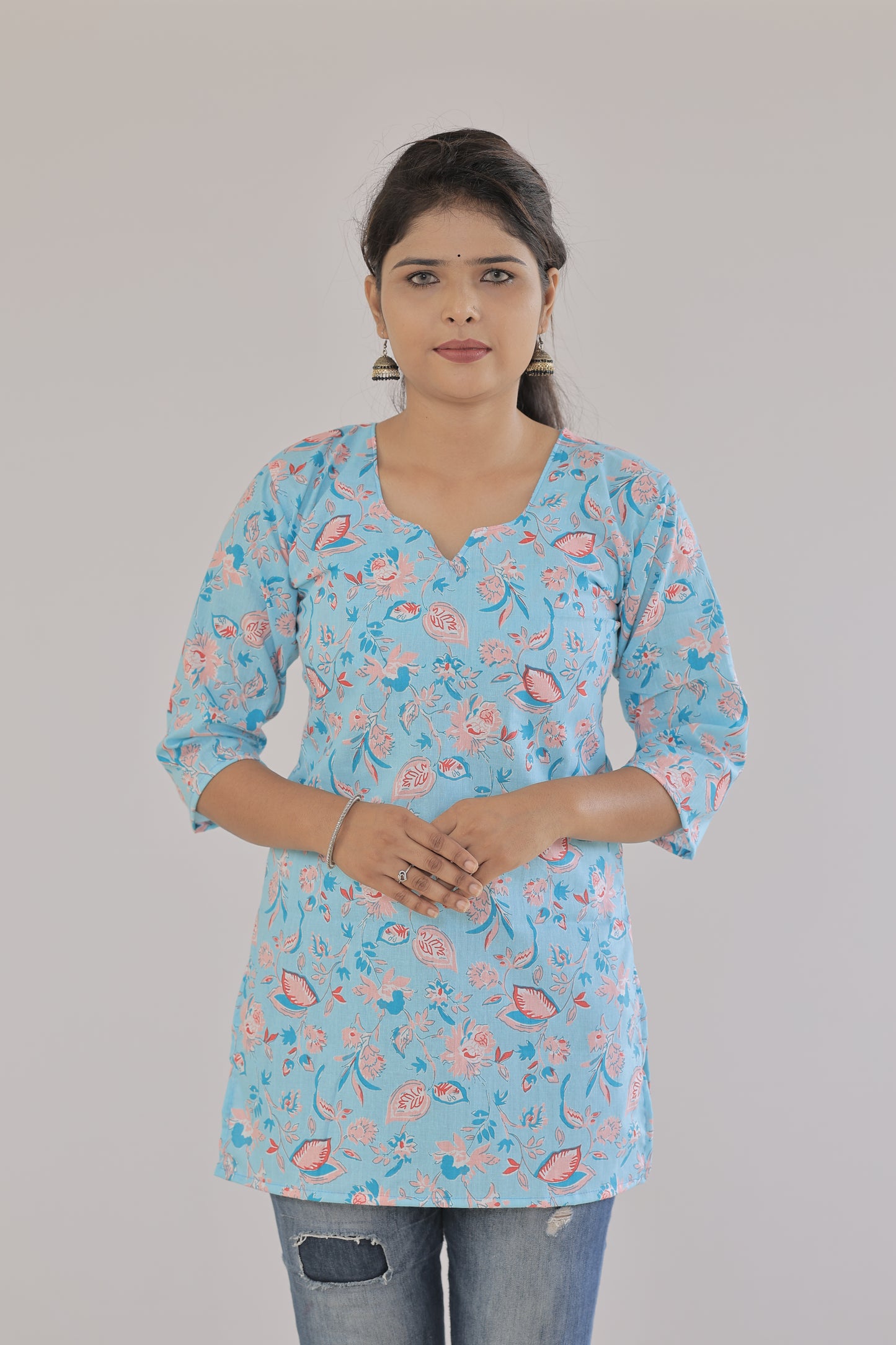 Blue Blossom Cotton Kurti”