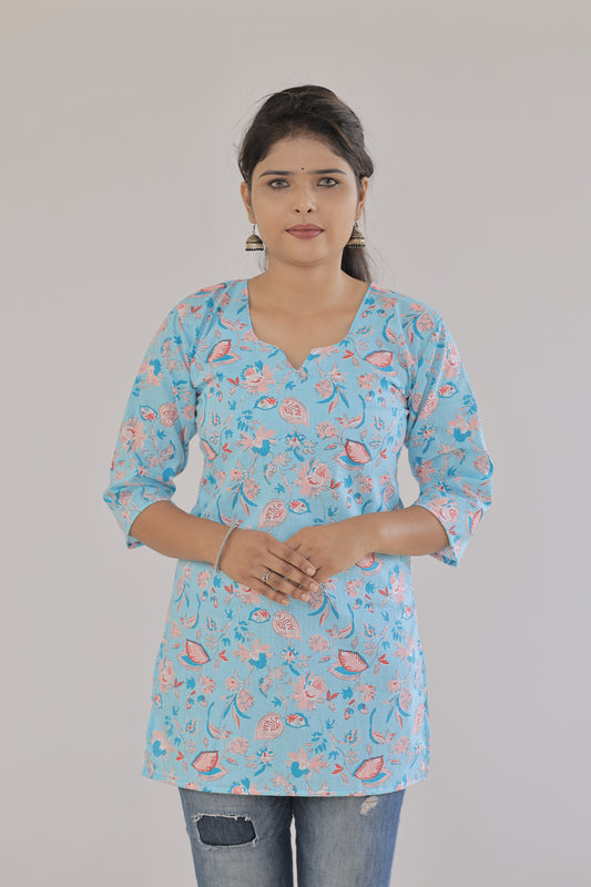 Blue Blossom Cotton Kurti”