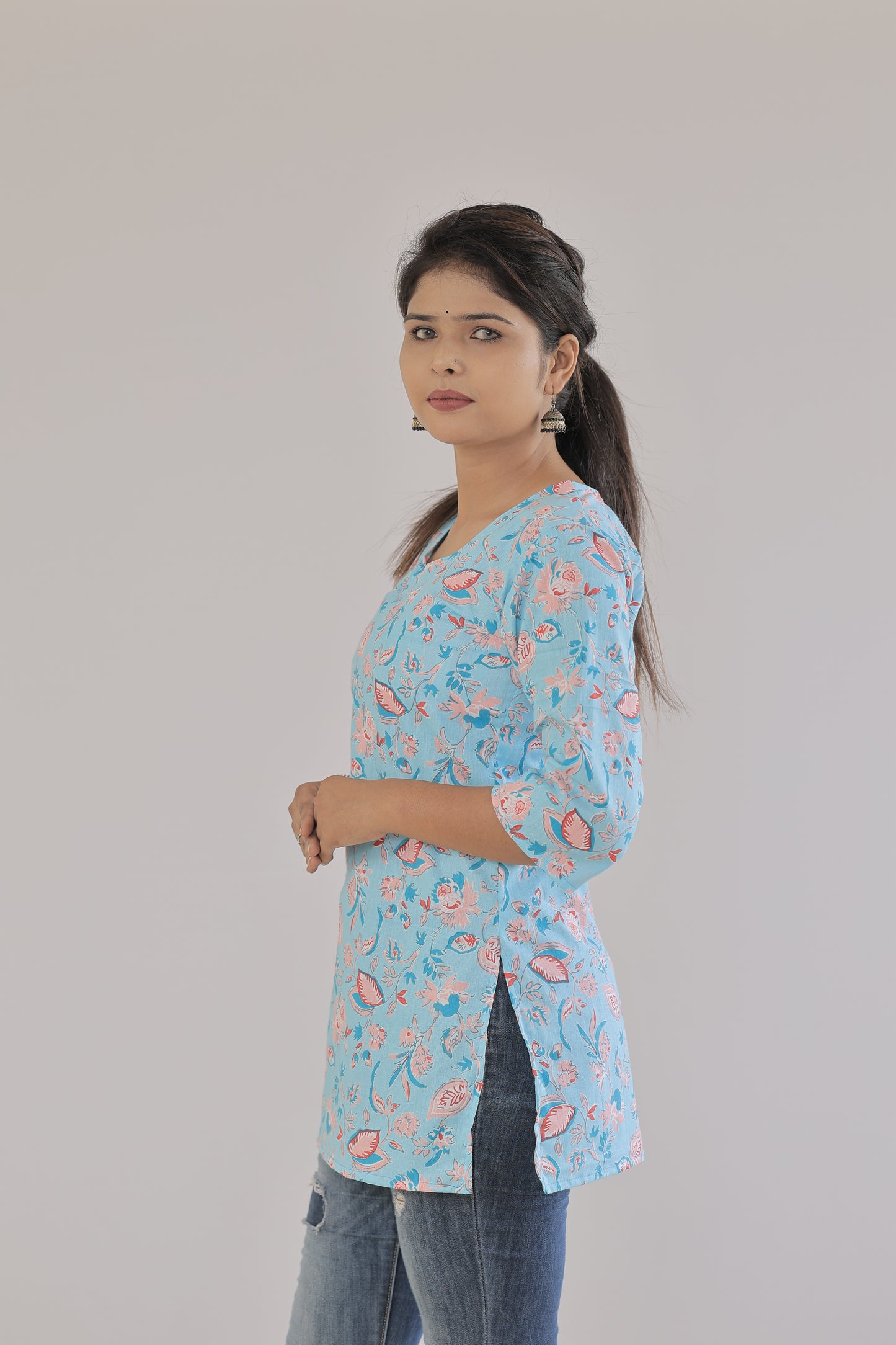 Blue Blossom Cotton Kurti”
