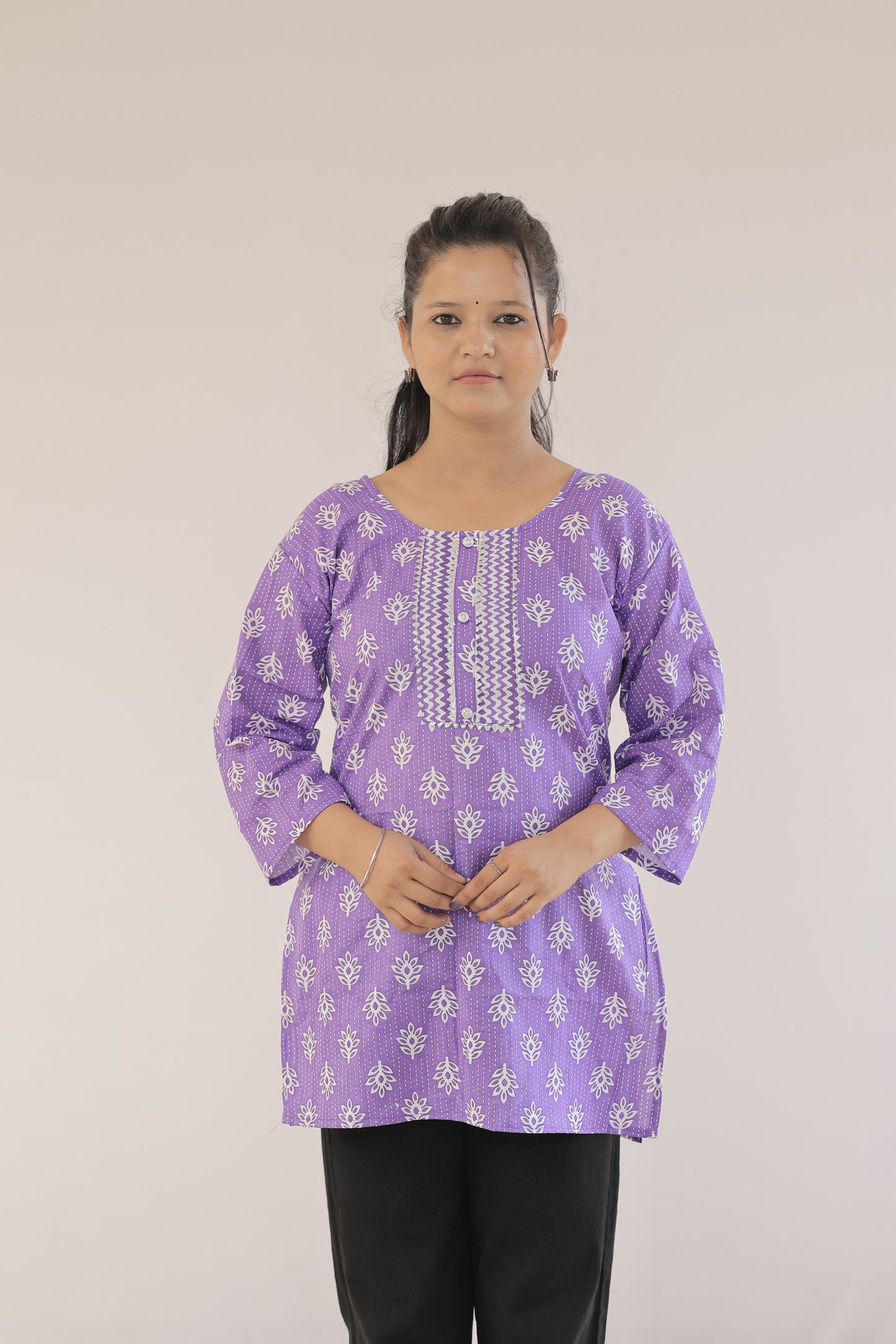 Purple Printed Straight Kurti