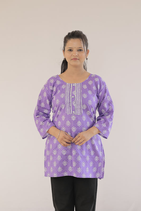 Purple Printed Straight Kurti