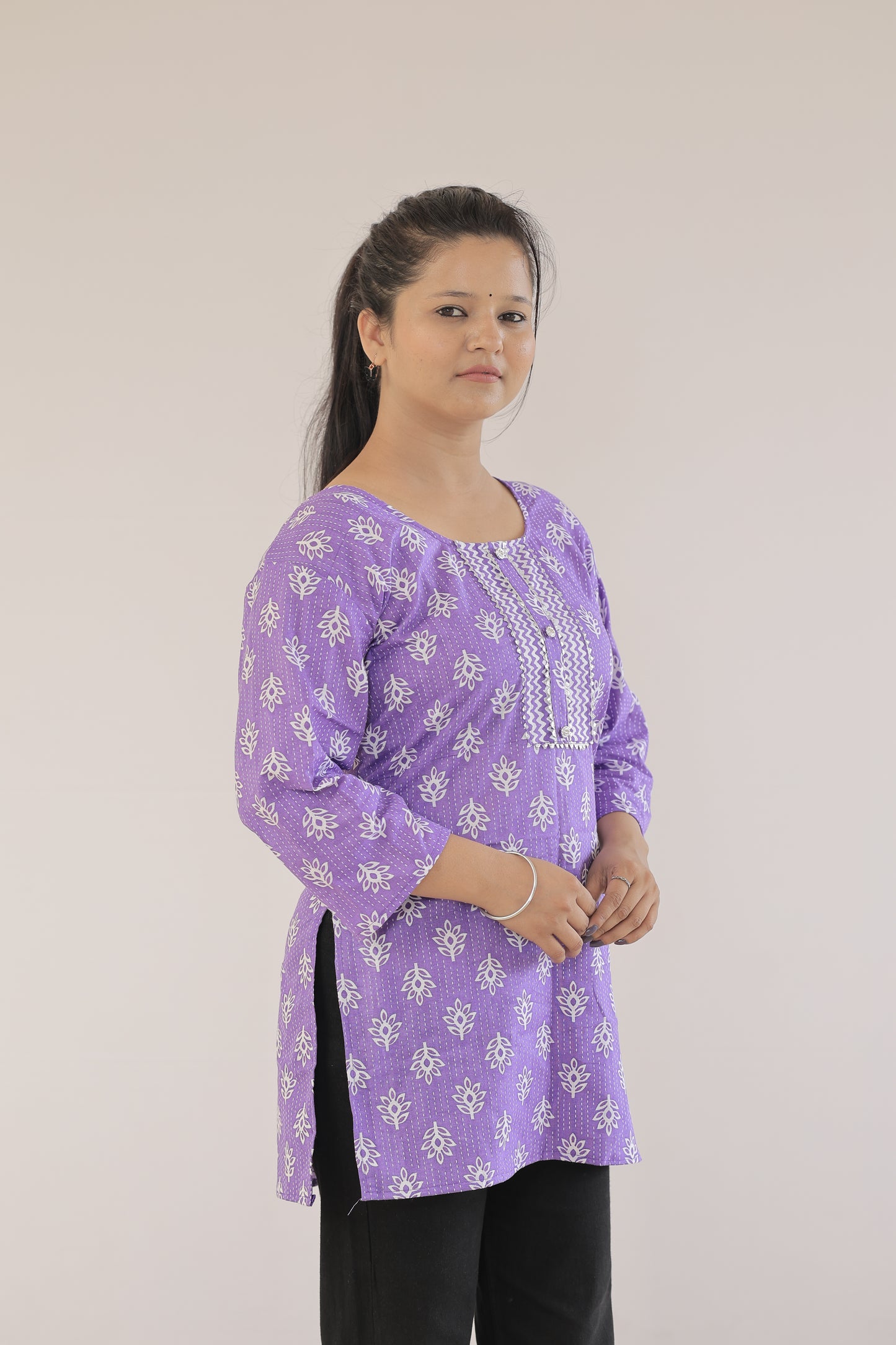 Purple Printed Straight Kurti