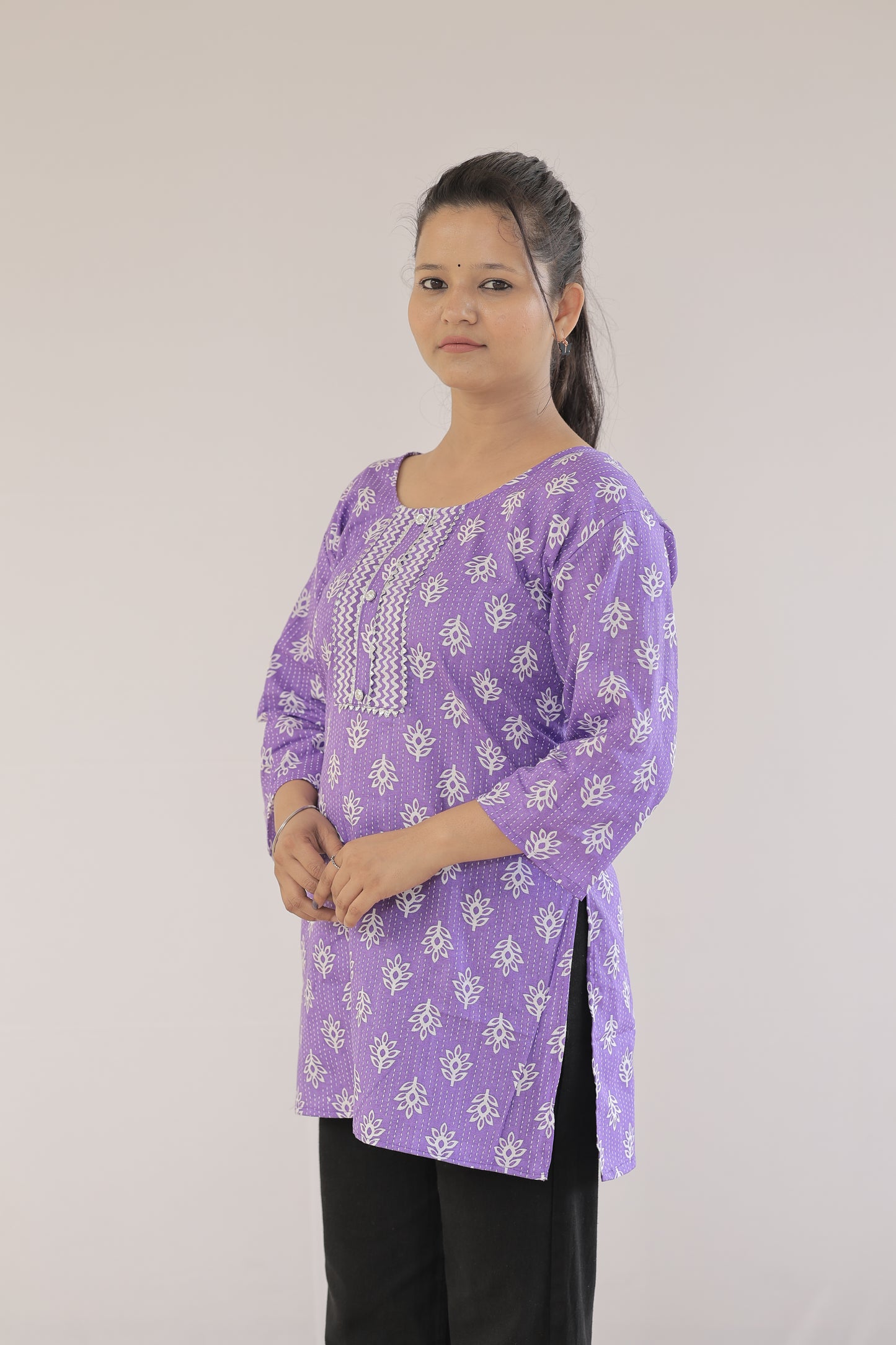 Purple Printed Straight Kurti