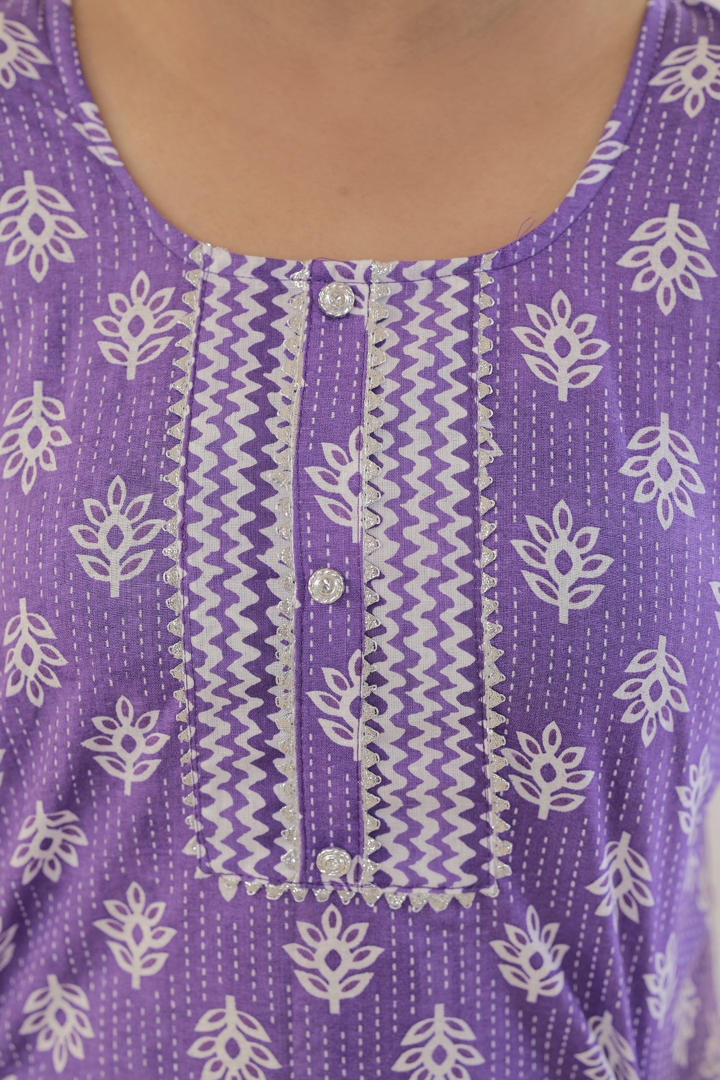 Purple Printed Straight Kurti